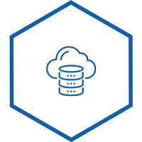 Hexagonal icon with illustration of data center hosting icon.