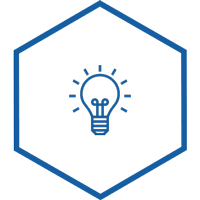 A hexagonal icon with an illustration of innovation icon