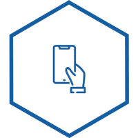Hexagonal icon with illustration of mobile solutions icon.