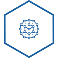 Hexagonal icon with illustration of virtualization icon.