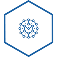 Hexagonal icon with illustration of virtualization icon.