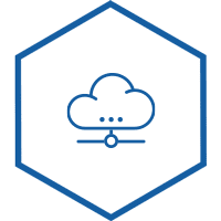 Hexagonal icon with illustration of cloud data center icon