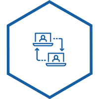 Hexagonal icon with illustration of communications icon.