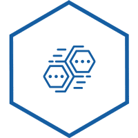 Hexagonal icon with illustration of hybrid data center icon.