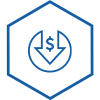 Hexagonal icon with illustration of lower-cost-icon