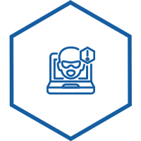 Hexagonal icon with illustration of malicious attacks icon