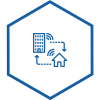 Hexagonal icon with illustration of remote network icon.