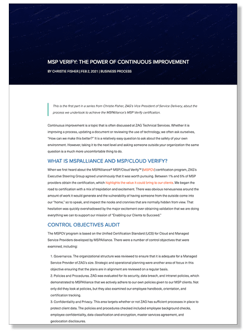 Screenshot of blog about MSP Verify
