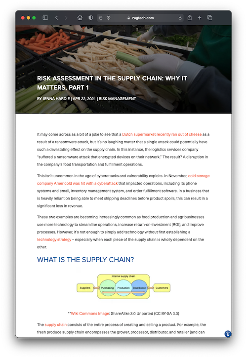 Screenshot of blog post about supply chain it risk assessment