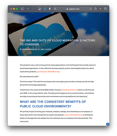 Screen capture of blog about cloud migration