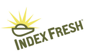 Logo for Index Fresh, with the words "index fresh" appearing in green with an avocado in the upper left-hand corner